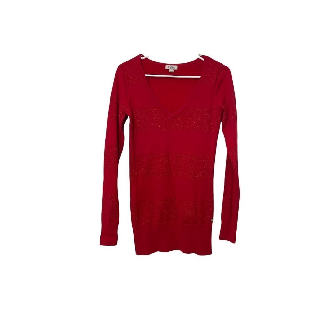 Guess Red V Neck Sweater Size M Metallic accents
